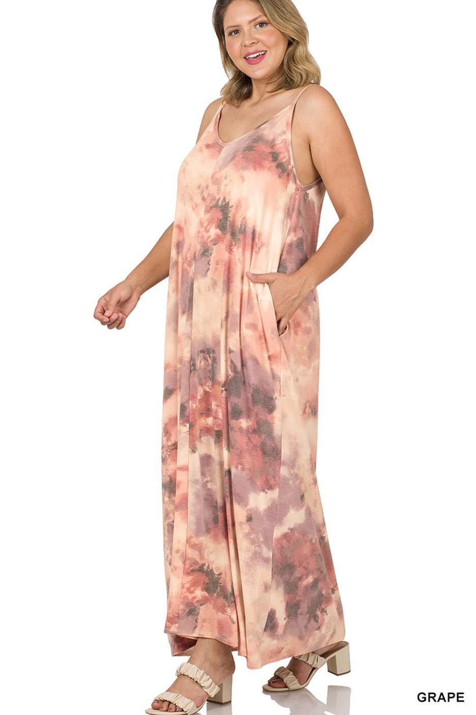 Printed V - Neck Cami Maxi Dress (Curvy) - Cowtown Bling N Things