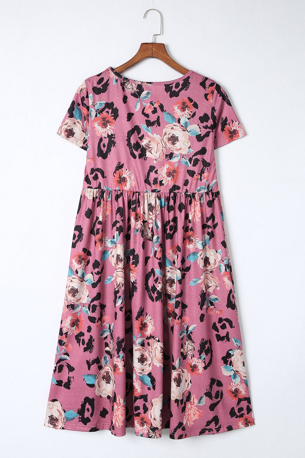 Red Foral Print Short Sleeve A - line High Waist Dress - Cowtown Bling N Things