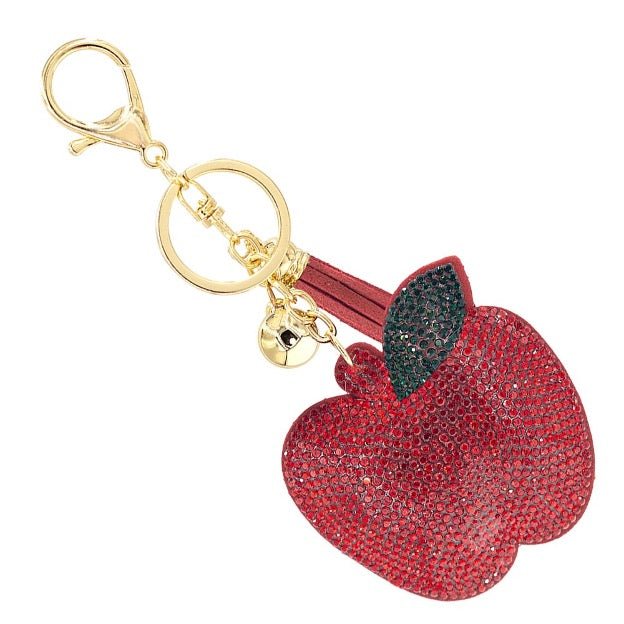 Rhinestone Studded Apple Keychain With Tassel - Cowtown Bling N Things