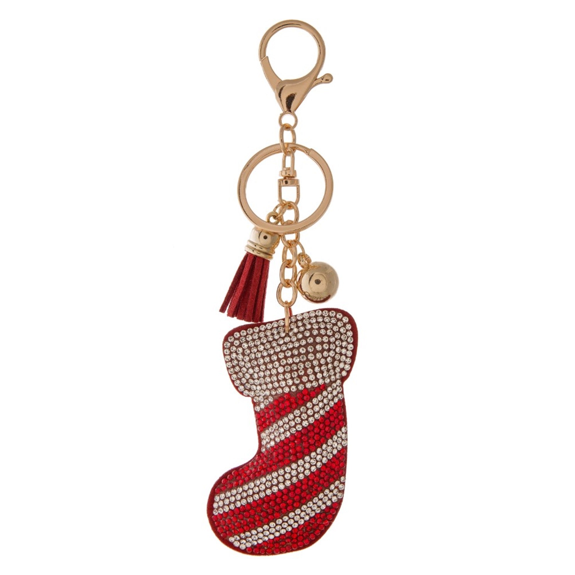 Rhinestone Studded Plush Stocking Keychain. - Cowtown Bling N Things