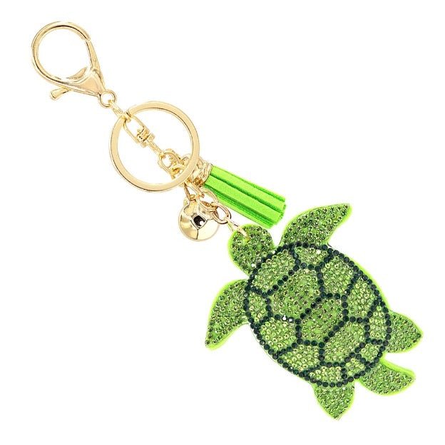 Rhinestone Studded Sea Turtle Keychain With Tassel - Cowtown Bling N Things