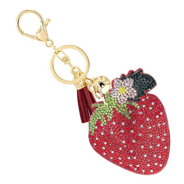 Rhinestone Studded Strawberry Keychain - Cowtown Bling N Things