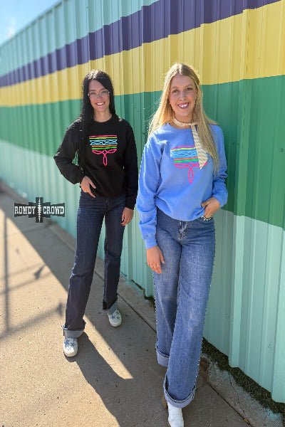 Rowdy Crowd Clothing BLACK Neon Boot Stitch Sweater - Cowtown Bling N Things