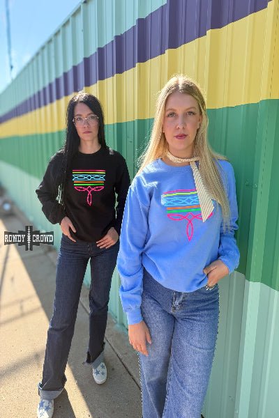 Rowdy Crowd Clothing BLACK Neon Boot Stitch Sweater - Cowtown Bling N Things