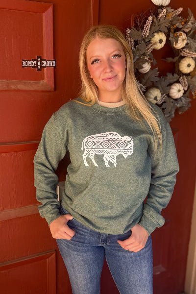 Rowdy Crowd Clothing Blazin' Buffalo Sweater - Cowtown Bling N Things