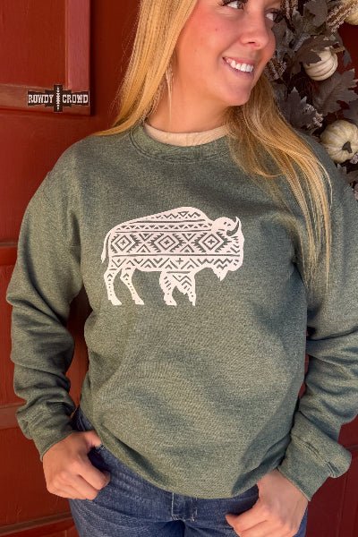 Rowdy Crowd Clothing Blazin' Buffalo Sweater - Cowtown Bling N Things