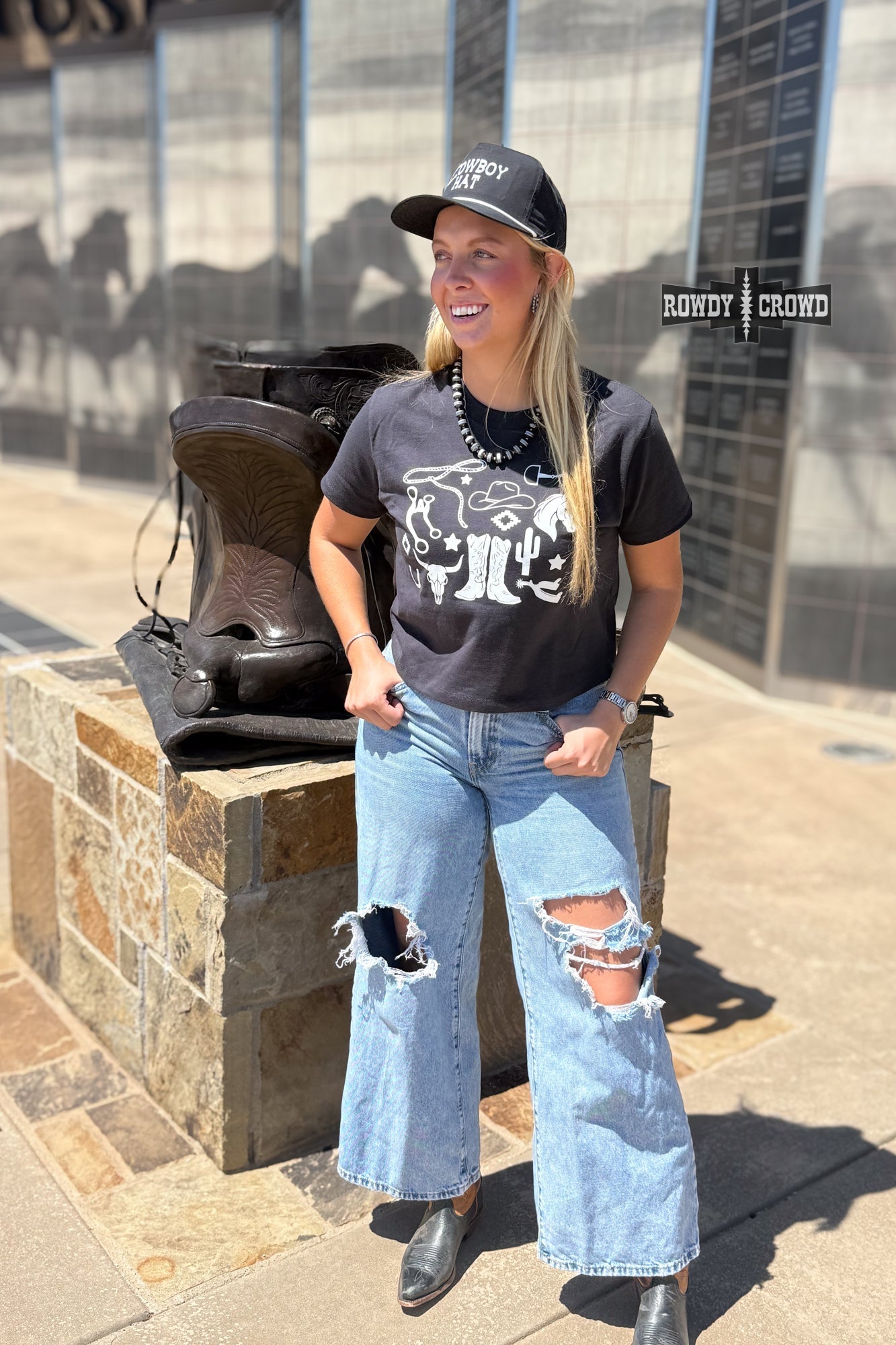 Rowdy Crowd Clothing Western Collage Boxy Tee - Cowtown Bling N Things