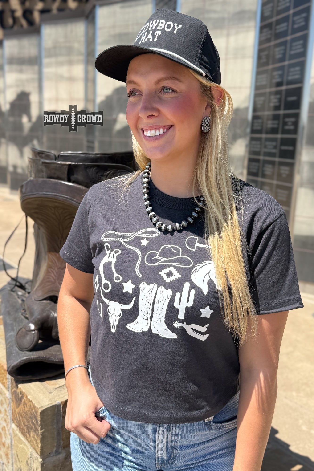 Rowdy Crowd Clothing Western Collage Boxy Tee - Cowtown Bling N Things