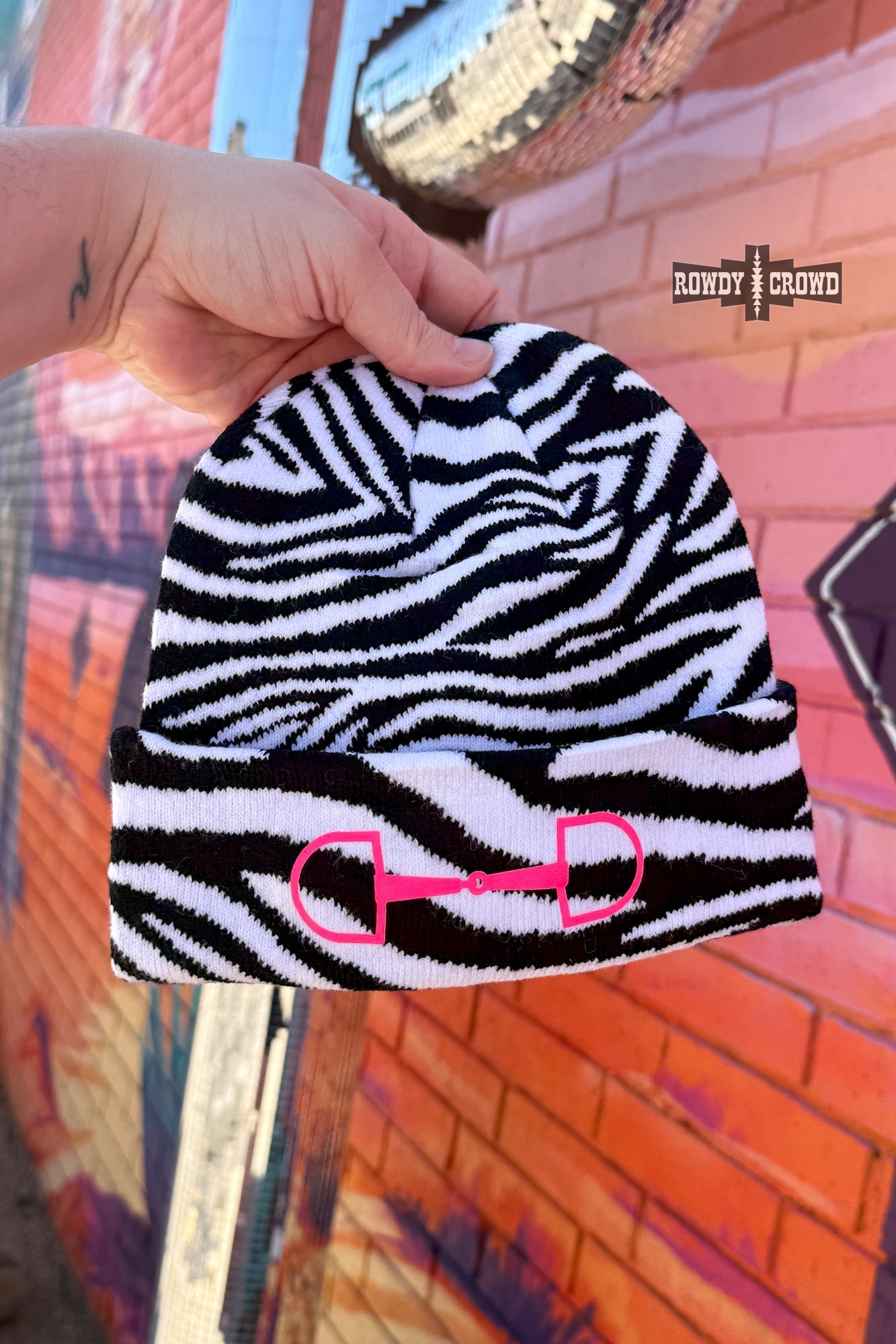 Rowdy Crowd Clothing WHITE Zebra Bit Beanie - Cowtown Bling N Things