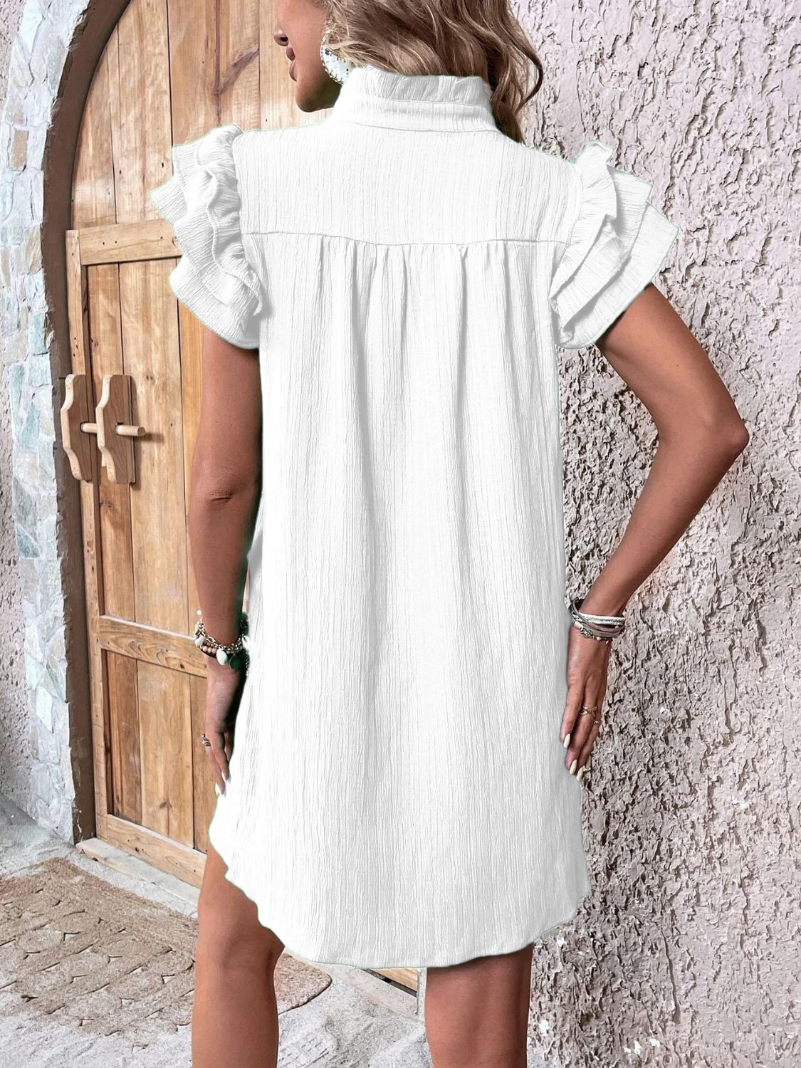 Ruffled Notched Cap Sleeve Mini Dress - Cowtown Bling N Things