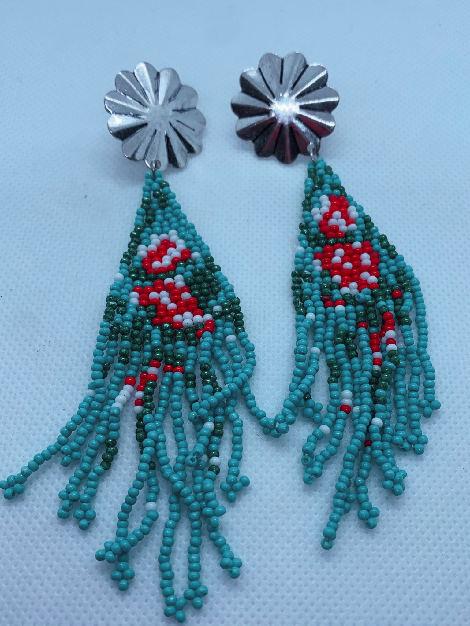 blue seed bead handmade earrings
