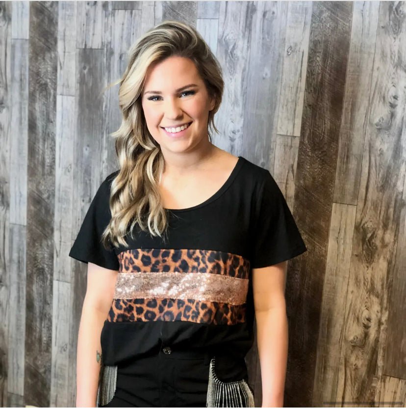 Sequin Splicing Tee - Cowtown Bling N Things
