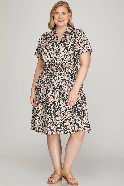 She + Sky Plus Size Woven Print Collared Dress | Boutique Casual Dress - Cowtown Bling N Things