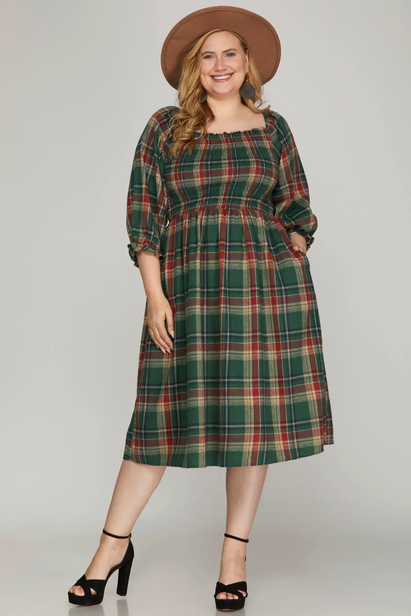 SHE + SKY Puff Sleeve Smocked Dress Plus - Cowtown Bling N Things