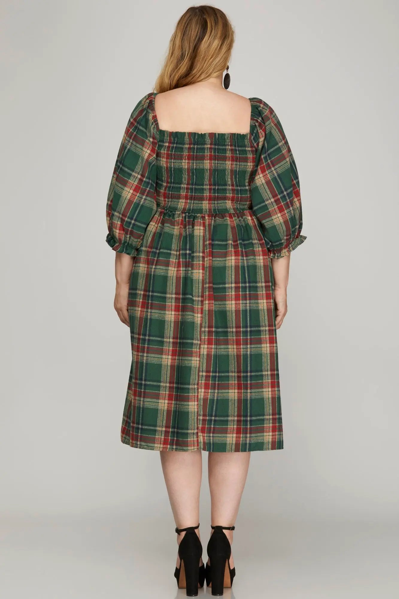 SHE + SKY Puff Sleeve Smocked Dress Plus - Cowtown Bling N Things