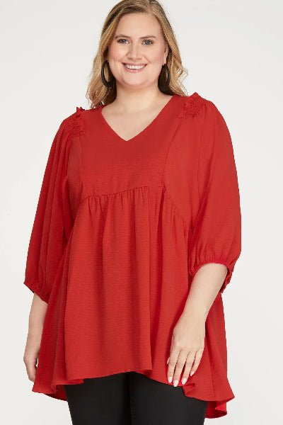 SHE + SKY Ruffle Sleeve Blouse – Soft Blue Boutique Top | Cowtown Bling N Things - Cowtown Bling N Things