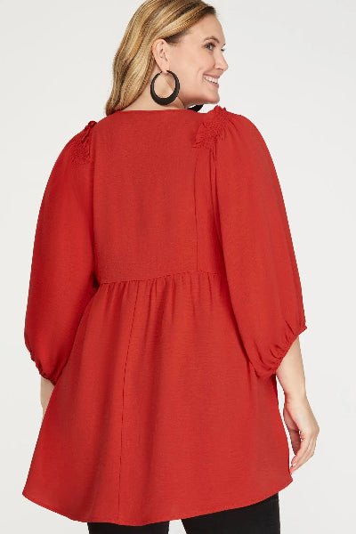SHE + SKY Ruffle Sleeve Blouse – Soft Blue Boutique Top | Cowtown Bling N Things - Cowtown Bling N Things