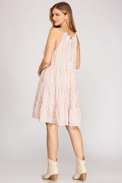 She + Sky Sleeveless Striped A - Line Dress – Rose | Boutique Woven Dress - Cowtown Bling N Things
