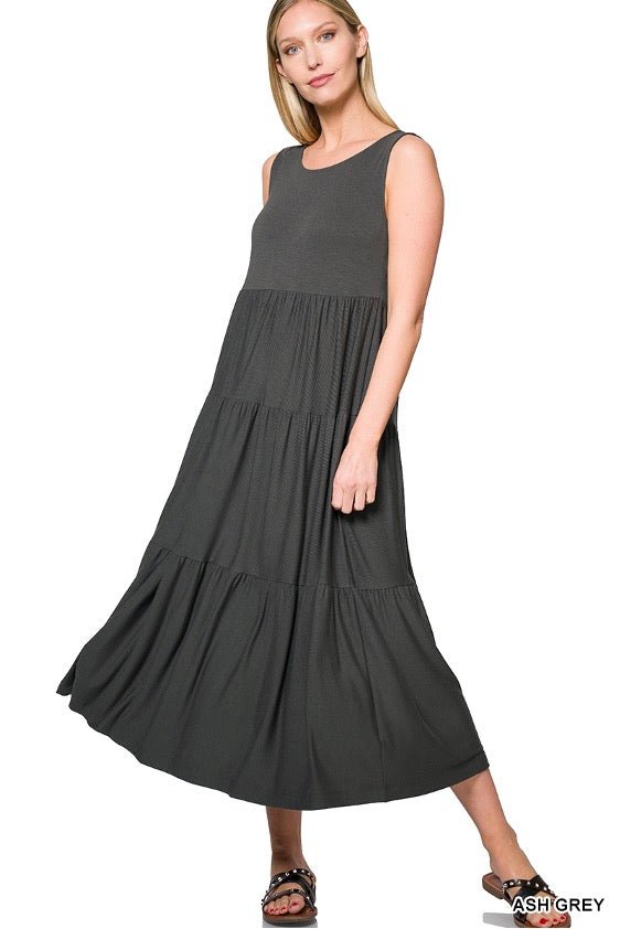 Sleeveless Tiered MIDI Dress (Curvy) - Cowtown Bling N Things