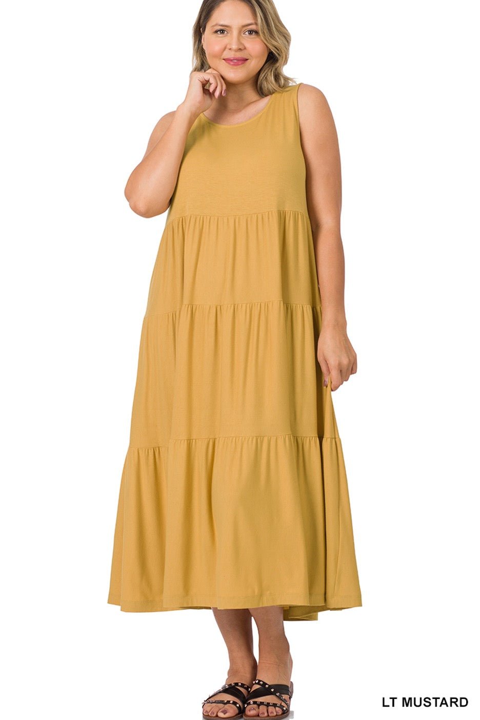Sleeveless Tiered MIDI Dress (Curvy) - Cowtown Bling N Things