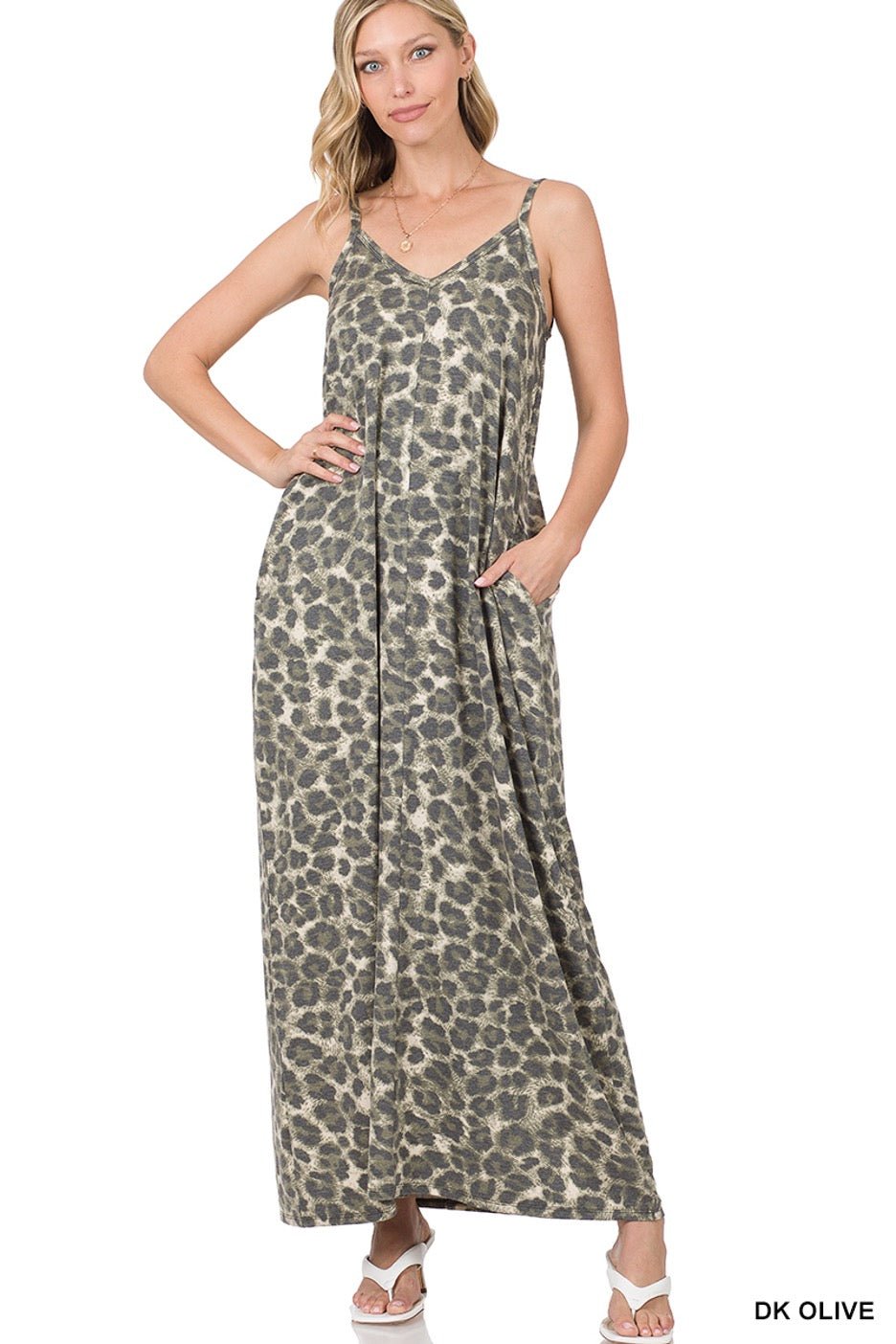 Soft French Terry Leopard Cami Maxi Dress - Cowtown Bling N Things