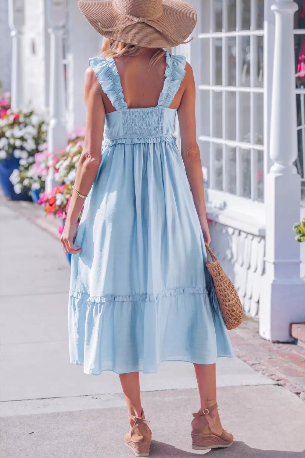 Solid Color Ruffle Trim High Waist Sleeveless Dress - Cowtown Bling N Things