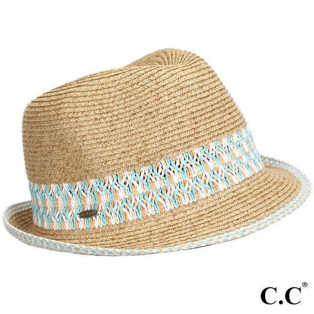 Straw Fedora Hat With Color Confetti Band - Cowtown Bling N Things