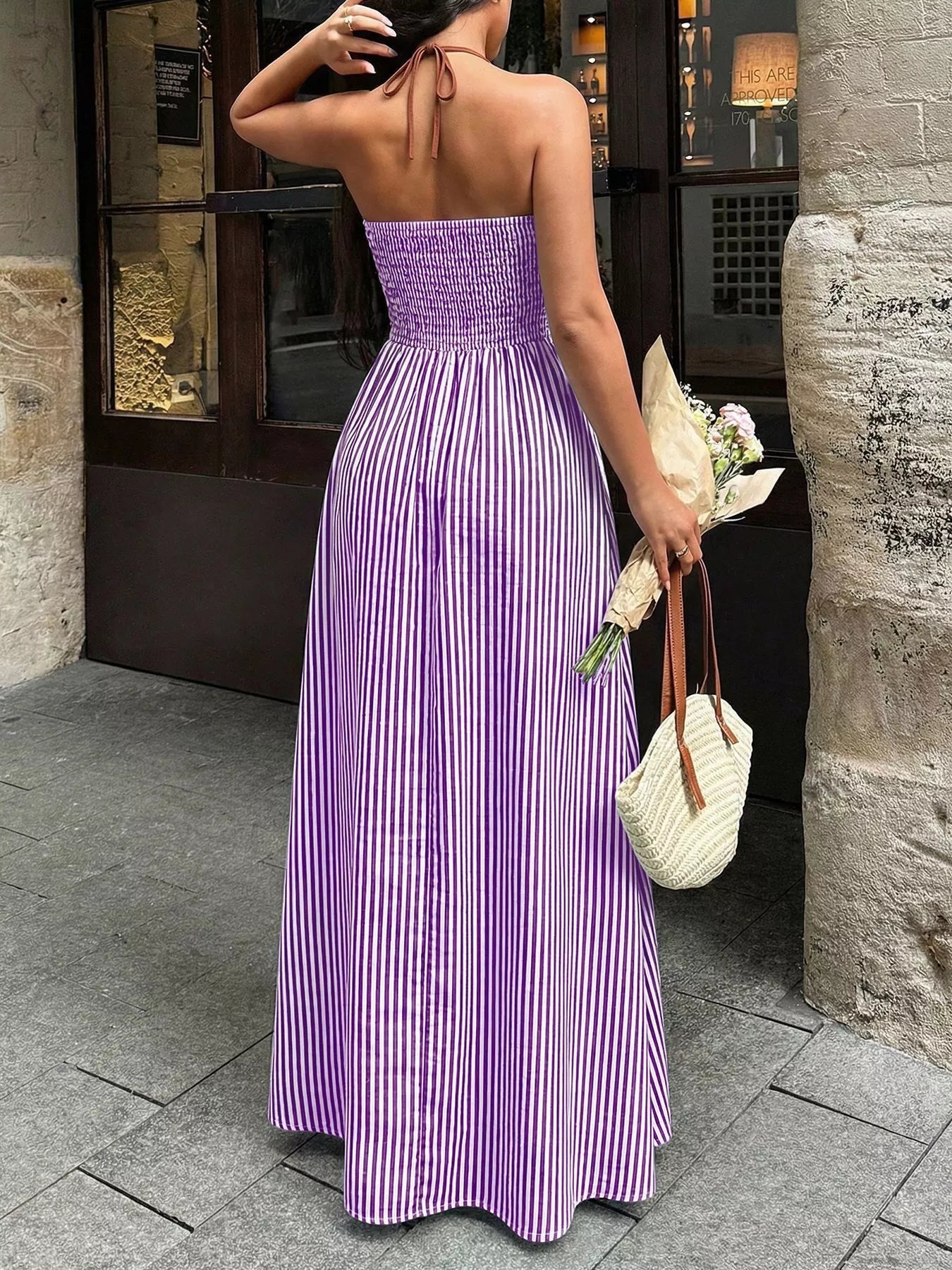 Striped Halter Neck Maxi Dress - Cowtown Bling N Things