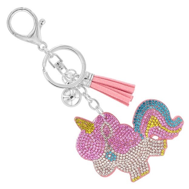 Studded Rhinestone Plush Unicorn plush keychain. - Cowtown Bling N Things