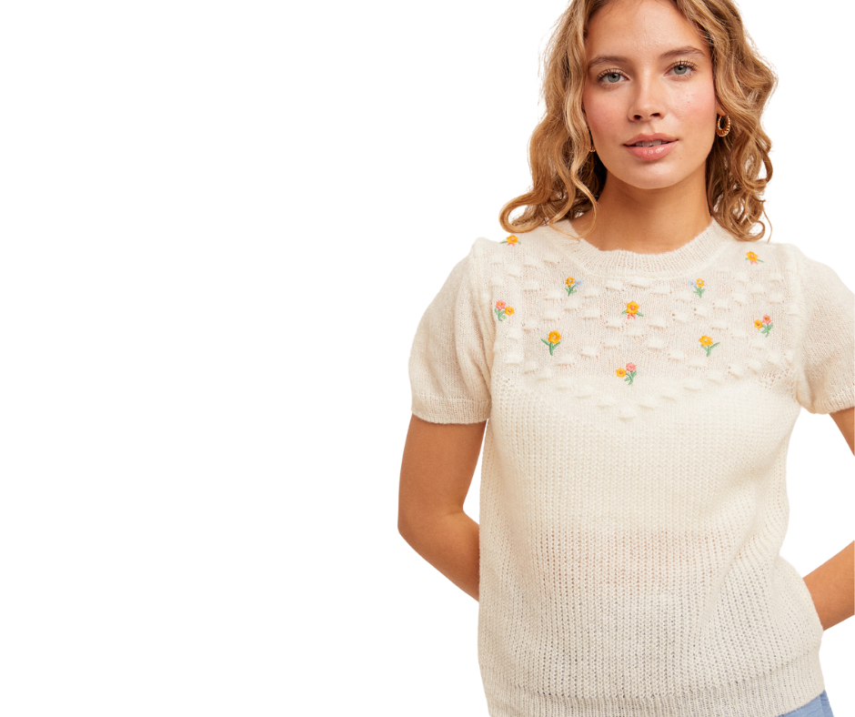Floral Embroidery Sweater - Cowtown Bling N Things