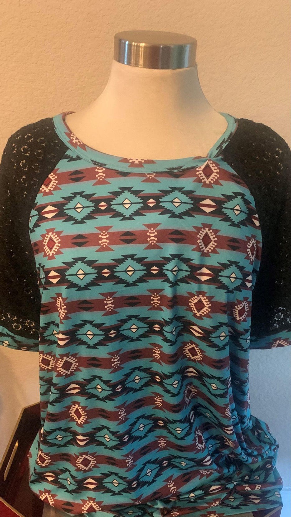 Blue Aztec Lacy Sleeve Shirt - Cowtown Bling N Things
