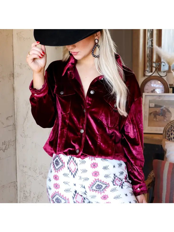 Tennesse Whiskey Velvet Snap Shacket - Cowtown Bling N Things