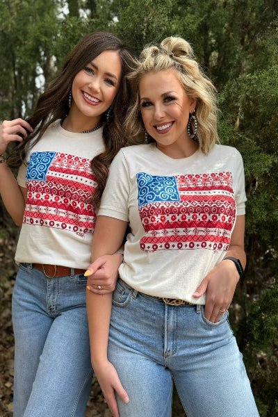 Texas True Threads Barbara's Paisley Flag Tee - Cowtown Bling N Things