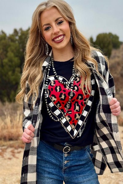 Texas True Threads |Be Kind Leopard Heart Long Sleeve | Tee & Sweatshirt |Black | S - 3XL - Cowtown Bling N Things