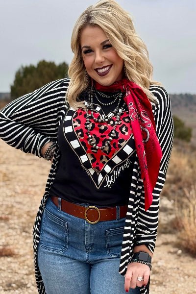 Texas True Threads |Be Kind Leopard Heart Long Sleeve | Tee & Sweatshirt |Black | S - 3XL - Cowtown Bling N Things