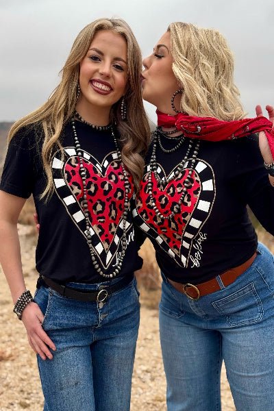 Texas True Threads | Be Kind Leopard Heart Short Sleeve Tee| Black | S - 3XL - Cowtown Bling N Things