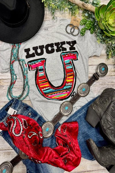Texas True Threads |Callie Ann Stelter Lucky Serape Horseshoe | Tee | XS - 3XL - Cowtown Bling N Things