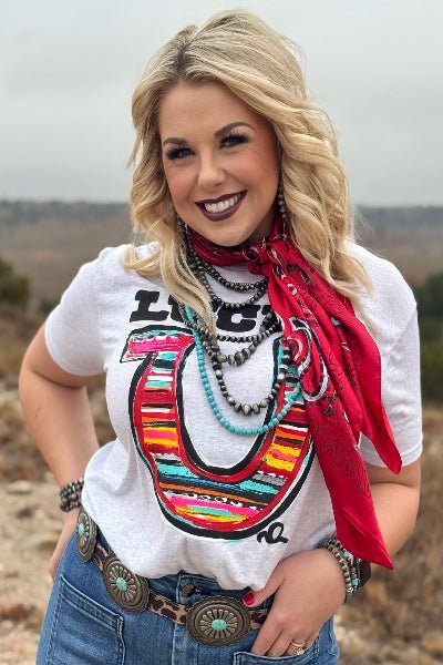 Texas True Threads |Callie Ann Stelter Lucky Serape Horseshoe | Tee | XS - 3XL - Cowtown Bling N Things