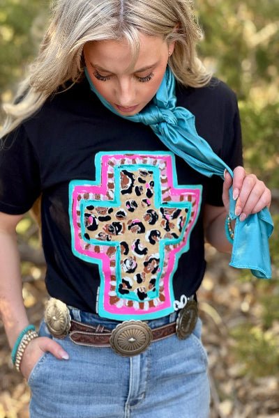 Texas True Threads Callie Ann Stelter Spring Time Leopard Cross Tee - Cowtown Bling N Things