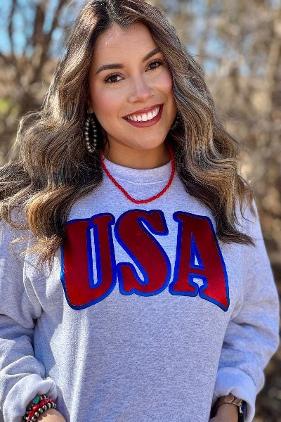 Texas True Threads | USA in Glitter & Puff | Sweatshirt | White Fleck | XS - 3XL - Cowtown Bling N Things