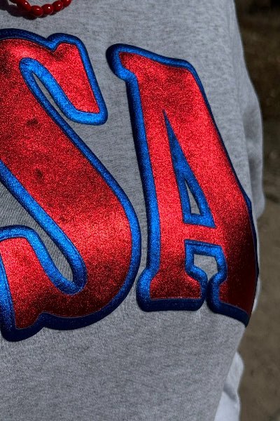 Texas True Threads | USA in Glitter & Puff | Sweatshirt | White Fleck | XS - 3XL - Cowtown Bling N Things