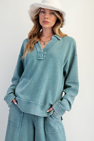 Textured Thermal Washed Pullover – Textured Knit Lounge Top | Easel - Cowtown Bling N Things