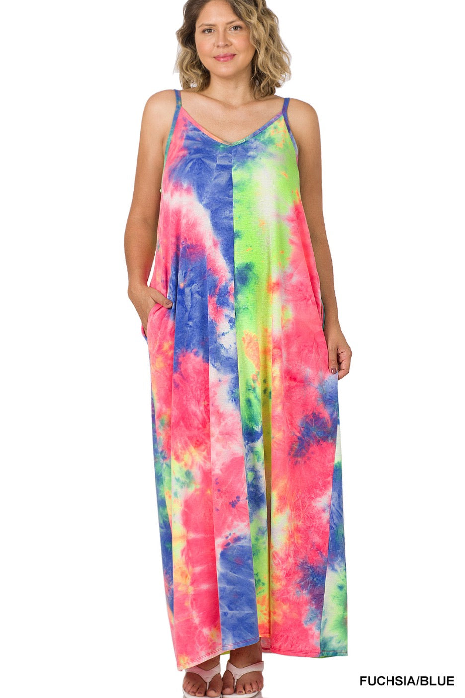 Soft French Terry Tie-Dye Cami Maxi Dress (Curvy) - Cowtown Bling N Things