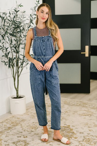 Too Cute to Compute Waist Tie Overalls in Dark Blue - Cowtown Bling N Things