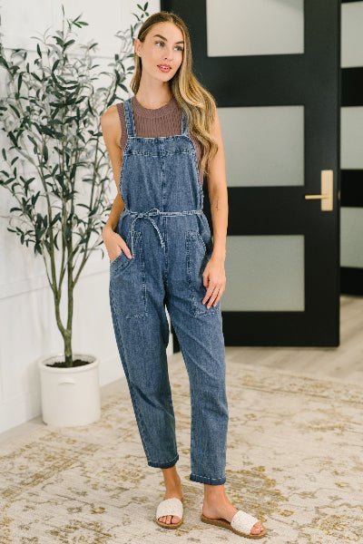 Too Cute to Compute Waist Tie Overalls in Dark Blue - Cowtown Bling N Things