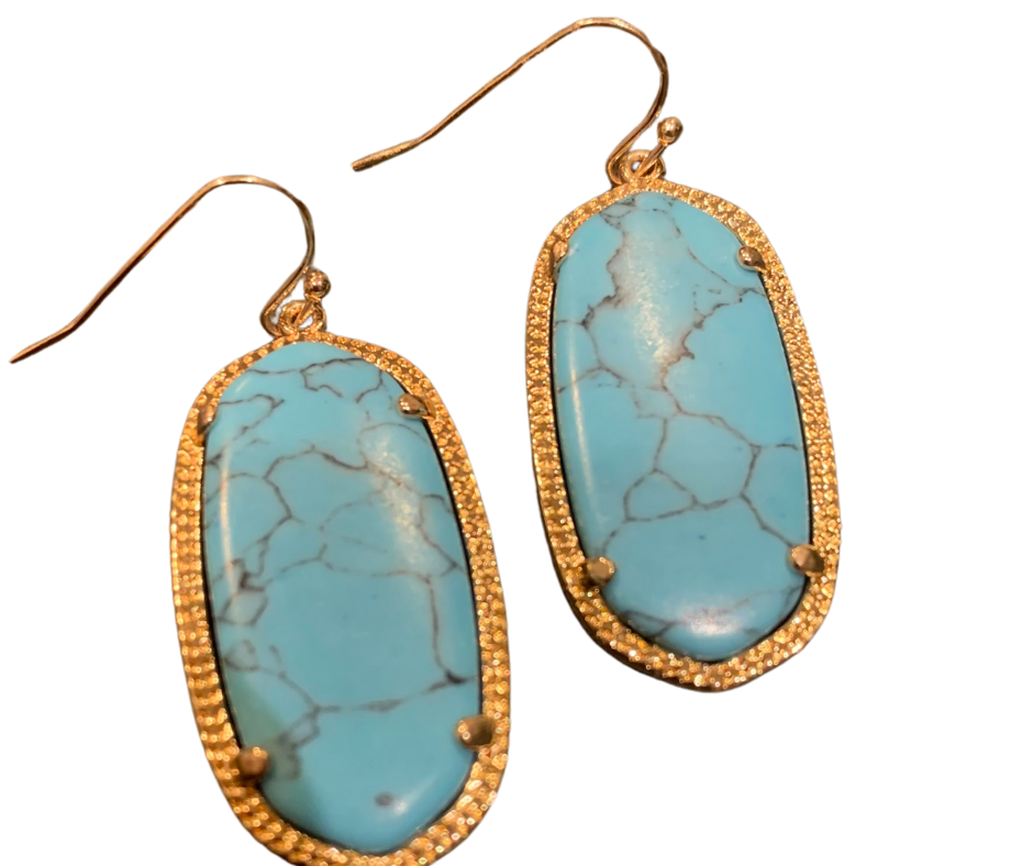 Howlite Turquoise Stone Gold Tone Earrings - Cowtown Bling N Things