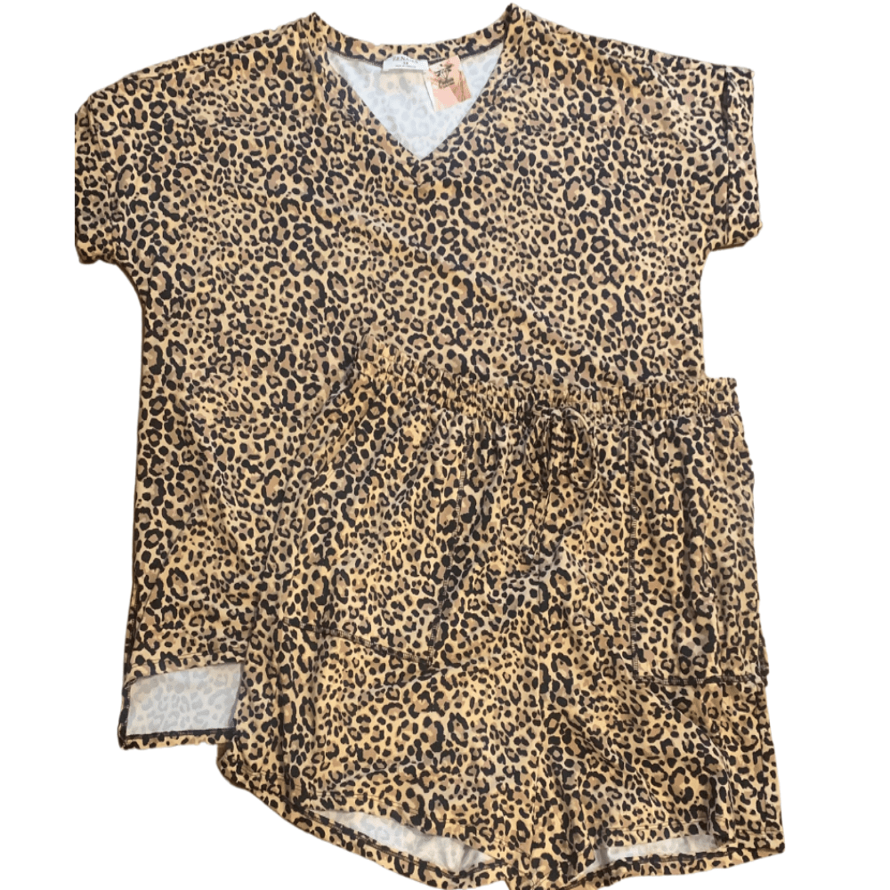 Two Piece Brown Cheetah Print Fabric Pajama/Lounge Set - Cowtown Bling N Things