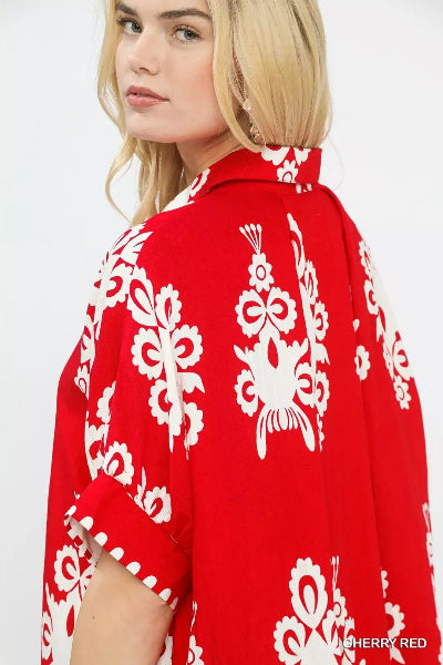 Umgee Abstract Print Button Down Short Sleeve Shirt - Cowtown Bling N Things