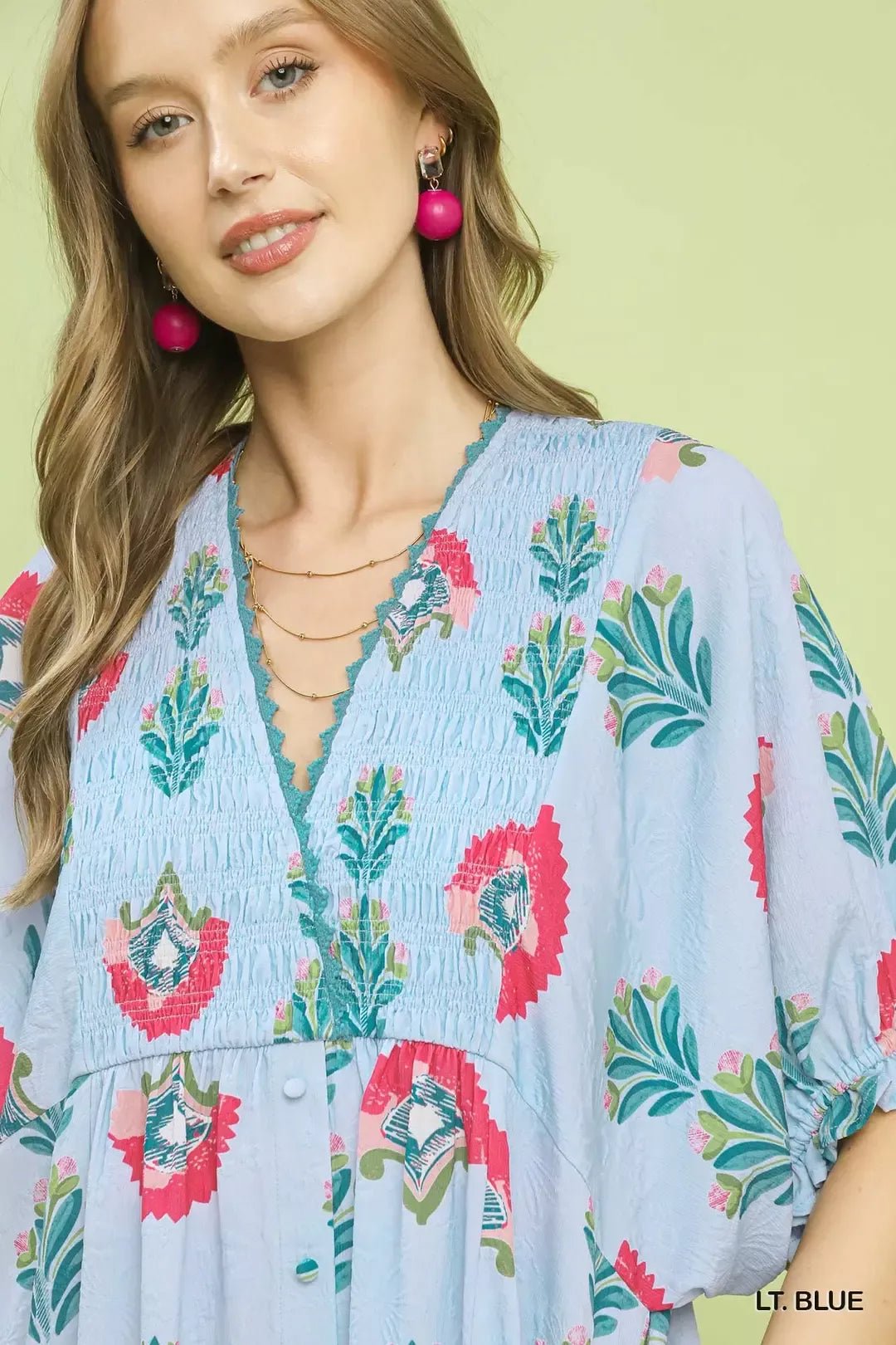 Umgee Abstract Print V - Neck Midi Dress - Cowtown Bling N Things