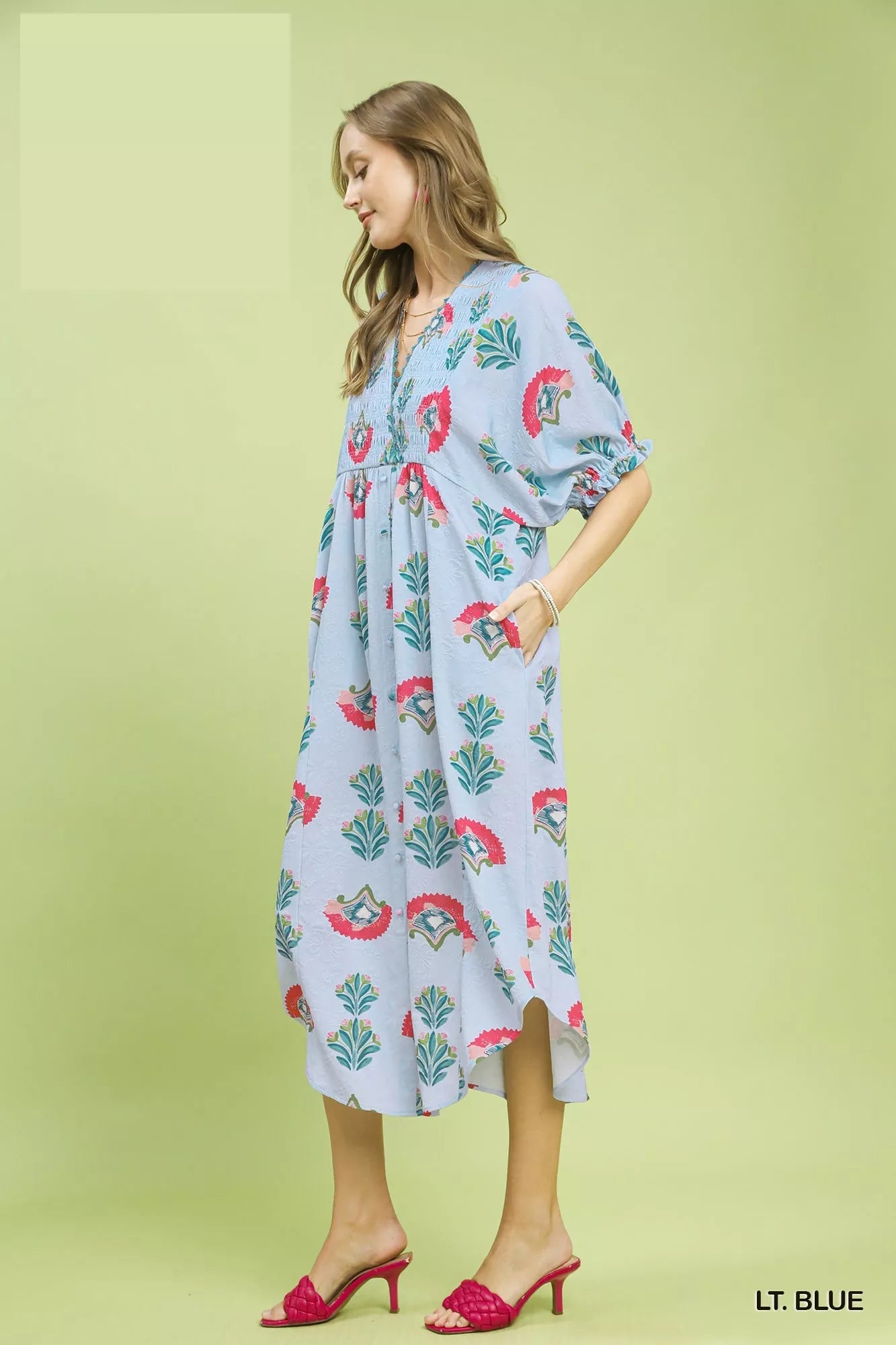 Umgee Abstract Print V - Neck Midi Dress - Cowtown Bling N Things